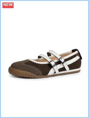 Mary Jane Sneakers Two Strap Rounded Toe Ballet Flats Faux Leather Women